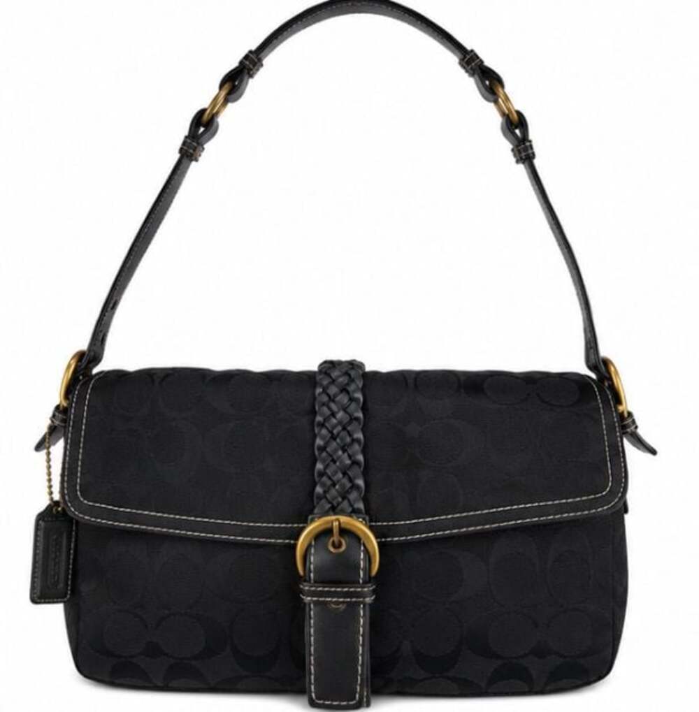Coach Soho Black Signature Monogram Canvas Shoulder Bag with Braided Strap